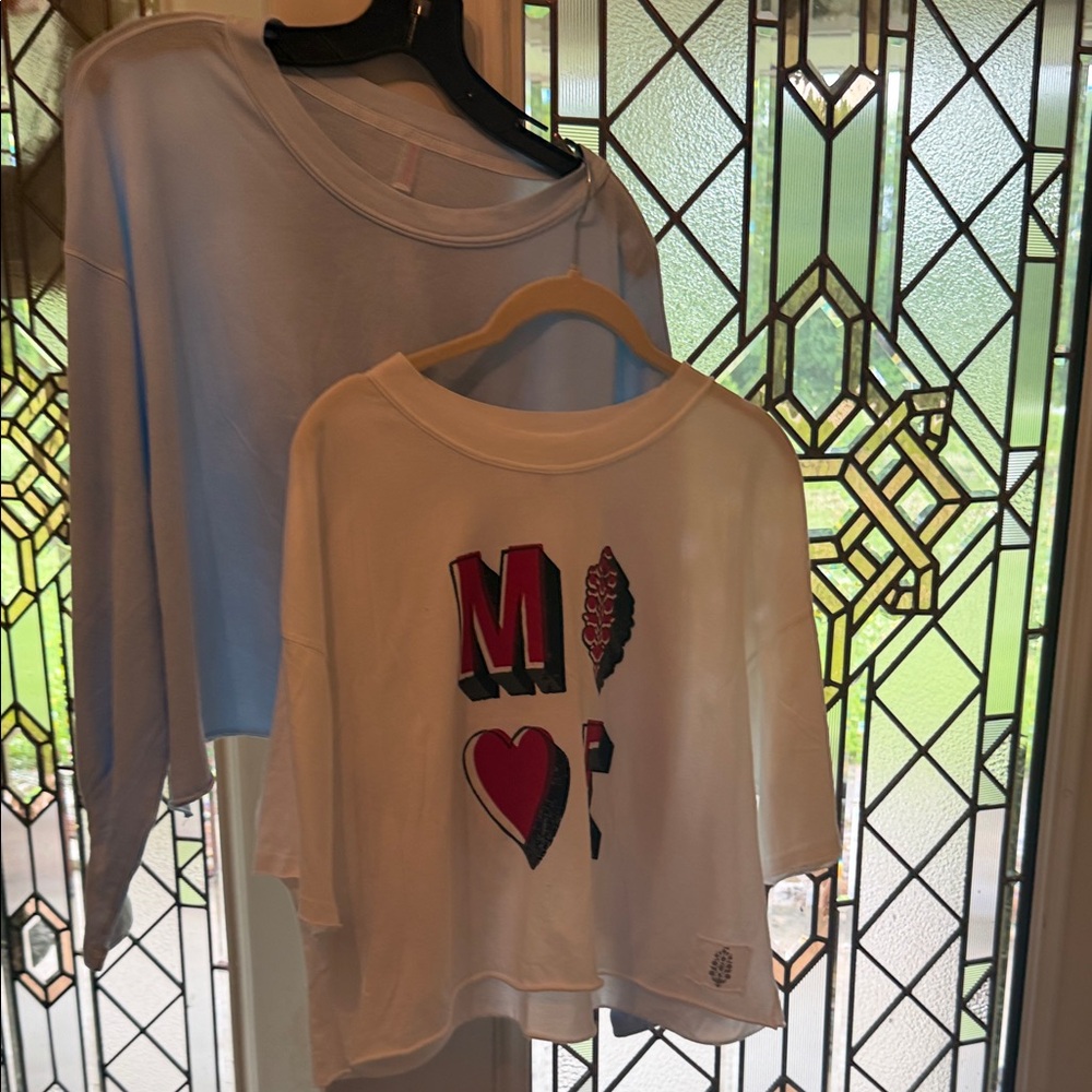 Free People BABY BLUE Crop Tee and a Red & Black Graphic on WHITE  BOGO   MEDIUM